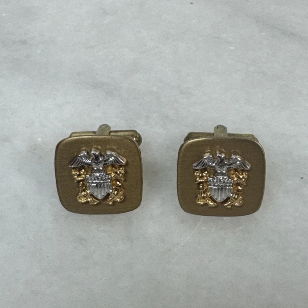 US Navy Chief Petty Officer CPO Gold Toned, Eagle Flag Crossed Anchor Cuff Links